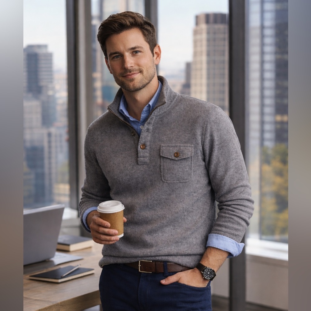 LINCS DC & Co Men’s XL Gray Henley Quarter Zip‎ Cozy Pullover